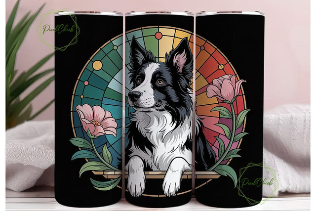Stained Glass Border Collie 20oz Tumbler Sublimation PixelChick 