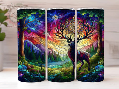 Stained Glass Bull Elk 20oz Tumbler, Straight & Tapered Tumbler Png, Bull Elk Tumbler Png, Digital Download PNG Sublimation Lara' s Designs 