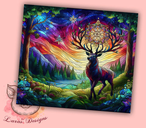 Stained Glass Bull Elk 20oz Tumbler, Straight & Tapered Tumbler Png, Bull Elk Tumbler Png, Digital Download PNG Sublimation Lara' s Designs 