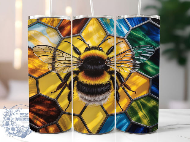 Stained Glass Bumblebee Tumbler, Bee Beautiful Design, Cute Bee Art, Honeybee Graphic, Nature Inspired Pattern, 20oz Tumbler, Sublimation Design Sublimation ToriDesigns 