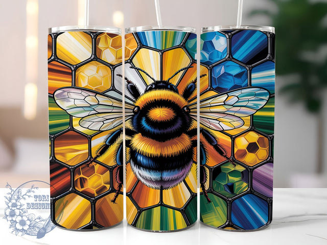 Stained Glass Bumblebee Tumbler, Bee Beautiful Design, Cute Bee Art, Honeybee Graphic, Nature Inspired Pattern, 20oz Tumbler, Sublimation Design Sublimation ToriDesigns 
