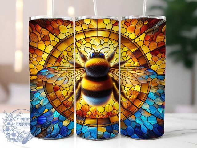 Stained Glass Bumblebee Tumbler, Bee Beautiful Design, Cute Bee Art, Honeybee Graphic, Nature Inspired Pattern, 20oz Tumbler, Sublimation Design Sublimation ToriDesigns 