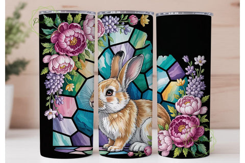 Stained Glass Bunny 20oz Tumbler Wrap Sublimation PixelChick 