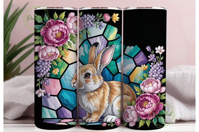 Stained Glass Bunny 20oz Tumbler Wrap Sublimation PixelChick 