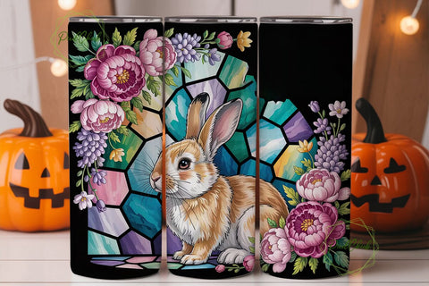 Stained Glass Bunny 20oz Tumbler Wrap Sublimation PixelChick 