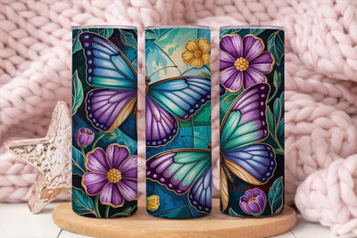 Stained Glass Butterflies 20oz Tumbler Sublimation DesignSVG 