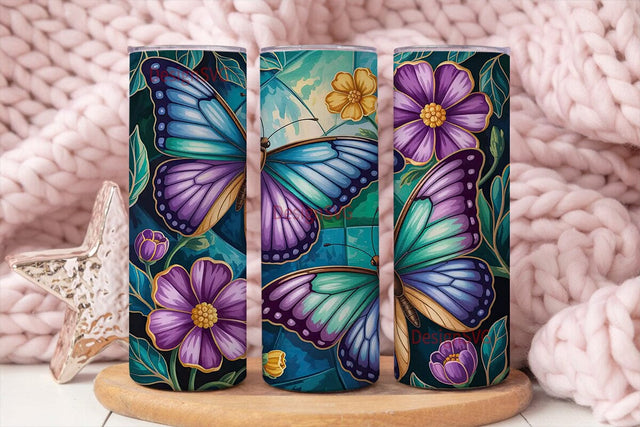 Stained Glass Butterflies 20oz Tumbler Sublimation DesignSVG 
