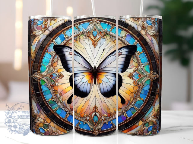 Stained Glass Butterfly 20 oz Skinny Tumbler Sublimation Design, Instant Digital Download PNG, Straight & Tapered Tumbler Wrap PNG Sublimation ToriDesigns 