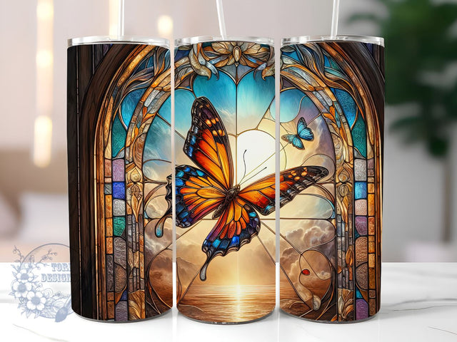 Stained Glass Butterfly 20 oz Skinny Tumbler Sublimation Design, Instant Digital Download PNG, Straight & Tapered Tumbler Wrap PNG Sublimation ToriDesigns 