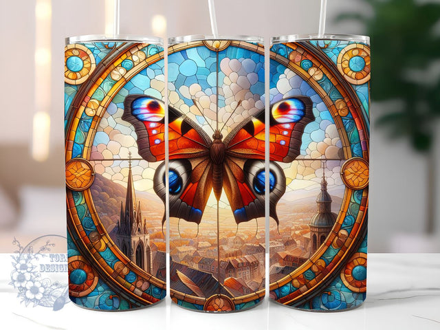 Stained Glass Butterfly 20 oz Skinny Tumbler Sublimation Design, Instant Digital Download PNG, Straight & Tapered Tumbler Wrap PNG Sublimation ToriDesigns 