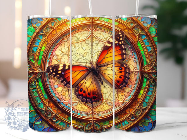 Stained Glass Butterfly 20 oz Skinny Tumbler Sublimation Design, Instant Digital Download PNG, Straight & Tapered Tumbler Wrap PNG Sublimation ToriDesigns 