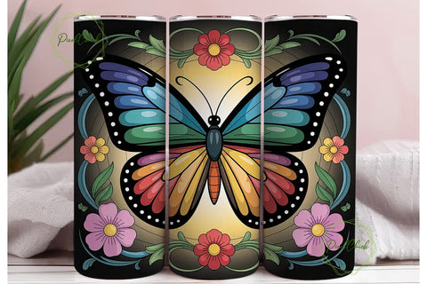 Stained Glass Butterfly 20oz Tumbler Sublimation PixelChick 