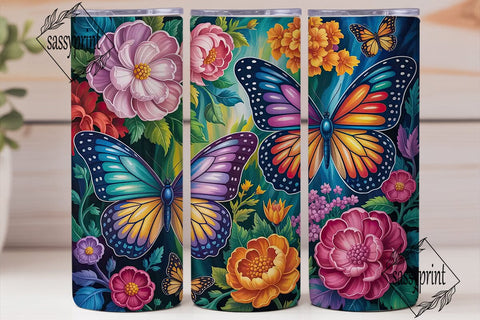 Stained Glass Butterfly Floral Tumbler Sublimation sassyprint 