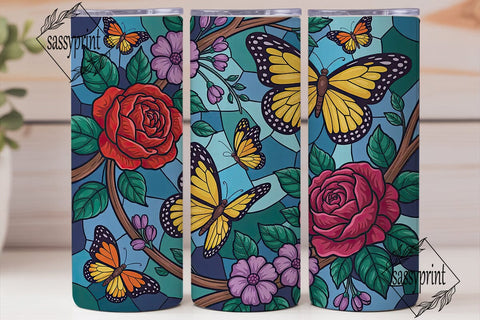 Stained Glass Butterfly Floral Tumbler Sublimation sassyprint 