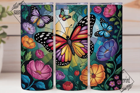 Stained Glass Butterfly Floral Tumbler Sublimation sassyprint 