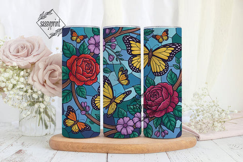Stained Glass Butterfly Floral Tumbler Sublimation sassyprint 