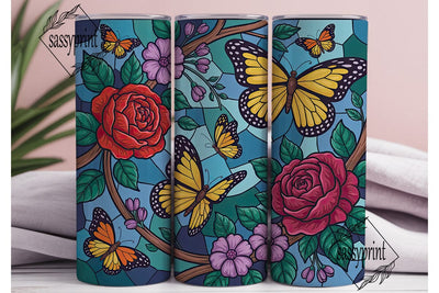 Stained Glass Butterfly Floral Tumbler Sublimation sassyprint 