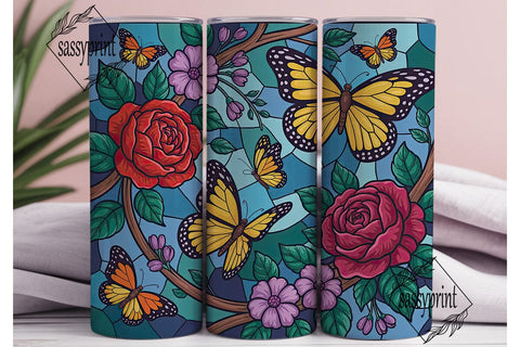 Stained Glass Butterfly Floral Tumbler Sublimation sassyprint 