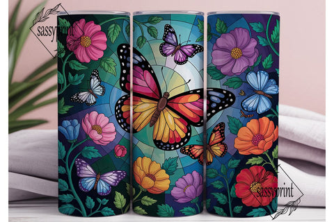 Stained Glass Butterfly Floral Tumbler Sublimation sassyprint 