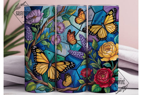 Stained Glass Butterfly Floral Tumbler Sublimation sassyprint 