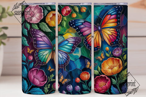 Stained Glass Butterfly Floral Tumbler Sublimation sassyprint 