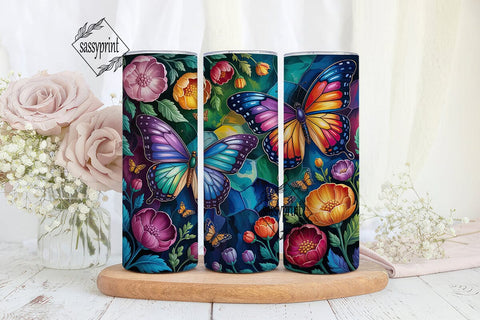 Stained Glass Butterfly Floral Tumbler Sublimation sassyprint 