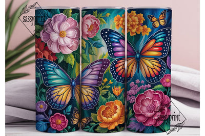Stained Glass Butterfly Floral Tumbler Sublimation sassyprint 
