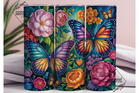 Stained Glass Butterfly Floral Tumbler Sublimation sassyprint 