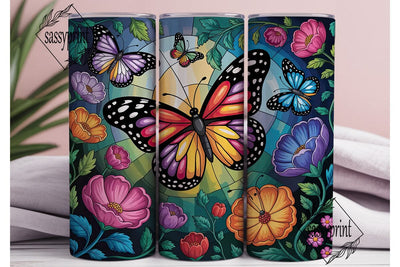 Stained Glass Butterfly Floral Tumbler Sublimation sassyprint 