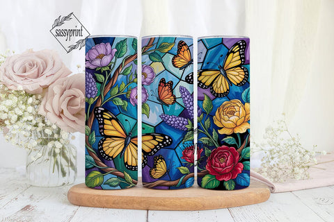 Stained Glass Butterfly Floral Tumbler Sublimation sassyprint 