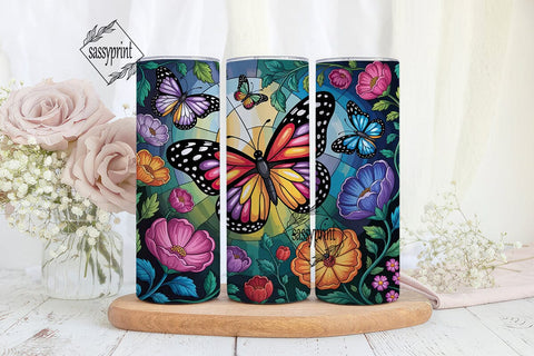 Stained Glass Butterfly Floral Tumbler Sublimation sassyprint 
