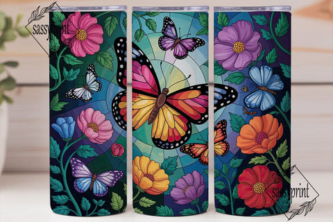 Stained Glass Butterfly Floral Tumbler Sublimation sassyprint 