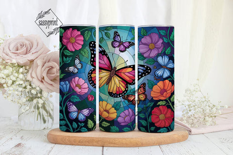Stained Glass Butterfly Floral Tumbler Sublimation sassyprint 