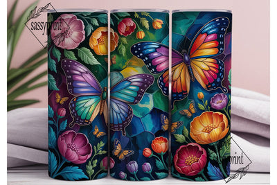 Stained Glass Butterfly Floral Tumbler Sublimation sassyprint 