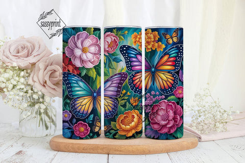 Stained Glass Butterfly Floral Tumbler Sublimation sassyprint 