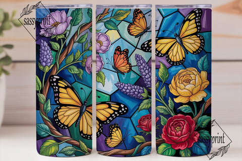 Stained Glass Butterfly Floral Tumbler Sublimation sassyprint 
