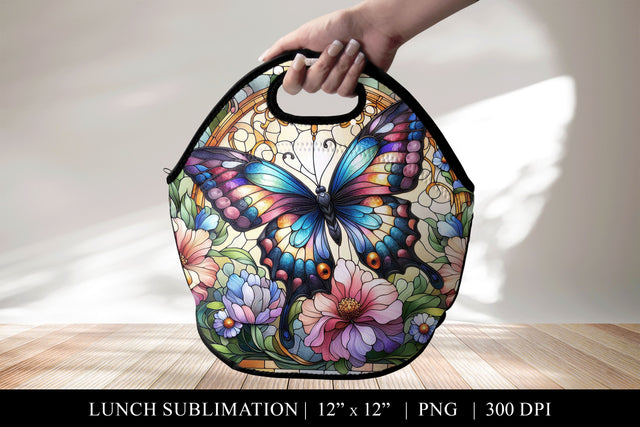 Stained Glass Butterfly Lunch Bag Sublimation Design Sublimation BijouBay 