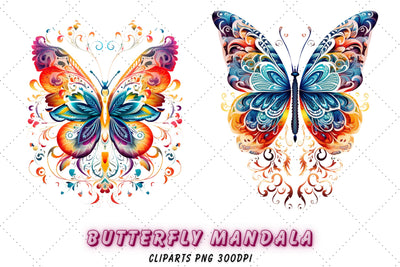 Stained Glass Butterfly Mandala Digital Download Bundle, Butterfly PNG, Butterfly Clipart, High Resolution, Pretty Sublimation FloridPrintables 