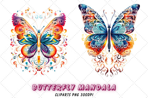 Stained Glass Butterfly Mandala Digital Download Bundle, Butterfly PNG, Butterfly Clipart, High Resolution, Pretty Sublimation FloridPrintables 