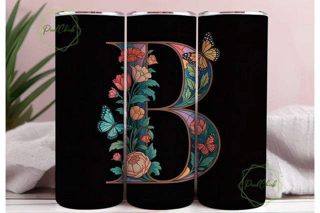 Stained Glass Butterfly Monogram Tumbler Sublimation PixelChick 