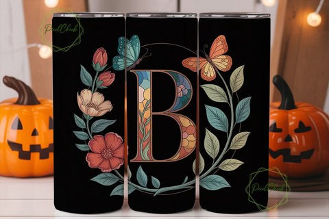Stained Glass Butterfly Monogram Tumbler Sublimation PixelChick 