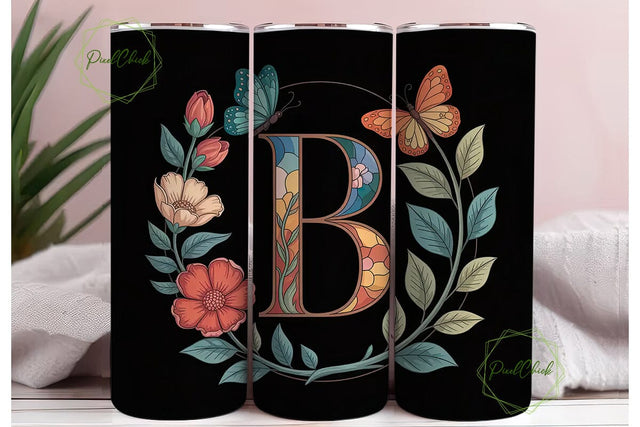 Stained Glass Butterfly Monogram Tumbler Sublimation PixelChick 