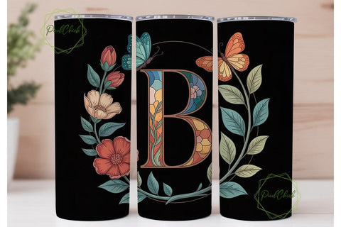 Stained Glass Butterfly Monogram Tumbler Sublimation PixelChick 