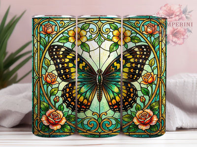 Stained Glass Butterfly Pattern 20oz Tumbler Wrap, Butterfly Design, Large Butterfly, Colorful Pattern, Artistic Illustration, 20oz Tumbler Wrap, Sublimation PNG Sublimation Li Zamperini 