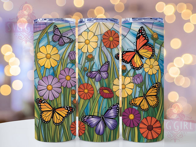 Stained Glass Butterfly Tumbler, Artistic Tumbler, Stylish 20oz Wrap, Sublimation Design, Trendy Gift Idea, Colorful Glass Wrap, Elegant Butterfly Tumbler Sublimation SvggirlplusArt 