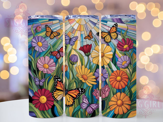 Stained Glass Butterfly Tumbler, Artistic Tumbler, Stylish 20oz Wrap, Sublimation Design, Trendy Gift Idea, Colorful Glass Wrap, Elegant Butterfly Tumbler Sublimation SvggirlplusArt 