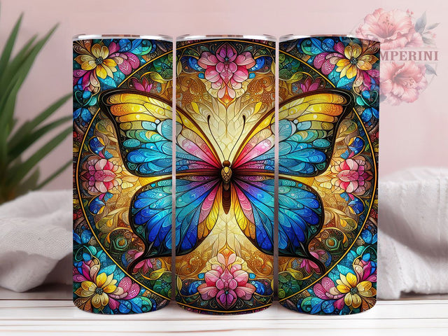 Stained Glass Butterfly Tumbler, Colorful Butterfly, Artistic Design, Vibrant Pattern, Nature Theme, 20Oz Tumbler, Sublimation Wrap Sublimation Li Zamperini 