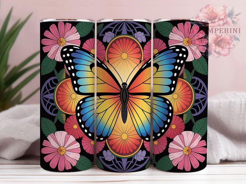 Stained Glass Butterfly Tumbler, Colorful Butterfly, Artistic Design, Vibrant Pattern, Nature Theme, 20Oz Tumbler, Sublimation Wrap Sublimation Li Zamperini 