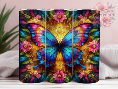 Stained Glass Butterfly Tumbler, Colorful Butterfly, Artistic Design, Vibrant Pattern, Nature Theme, 20Oz Tumbler, Sublimation Wrap Sublimation Li Zamperini 