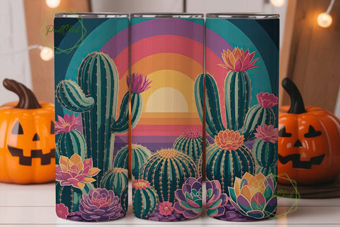 Stained Glass Cactus 20oz Tumbler Wrap Sublimation PixelChick 